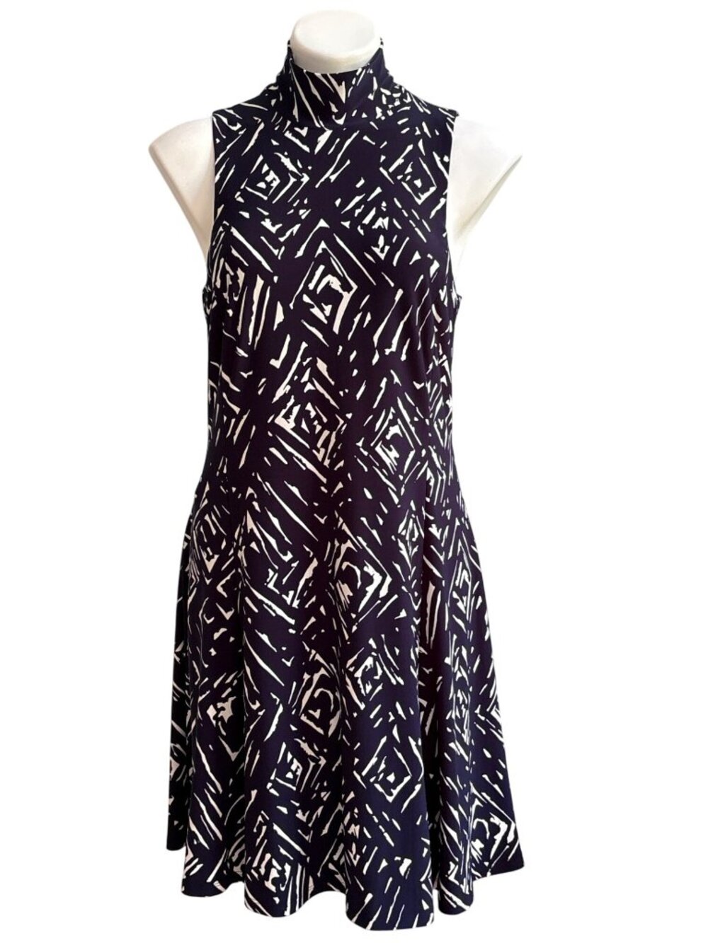 Lauren Ralph Lauren Women's Navy/White Geometric Print A-Line Dress, Size 10
